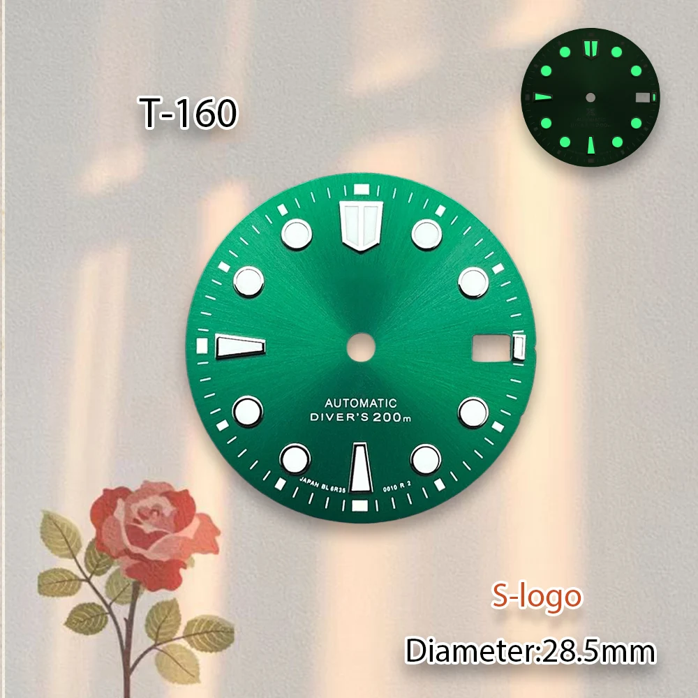 28.5mm NH35 Dial S Logo Sunray Dial Suitable For NH35/NH36/4R/7S  Movement Watch Modificat Accessories C3 Green Luminous