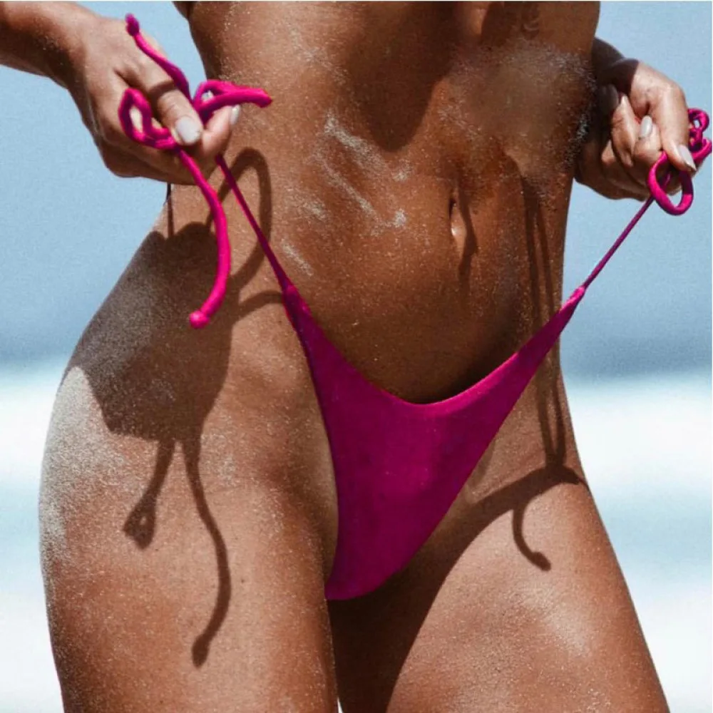 Sexy Women Thong Swim Bottoms Adjustable Side Tie Bikini Briefs Breathable Summer Beachwear Swimsuit For Water Sports Pool