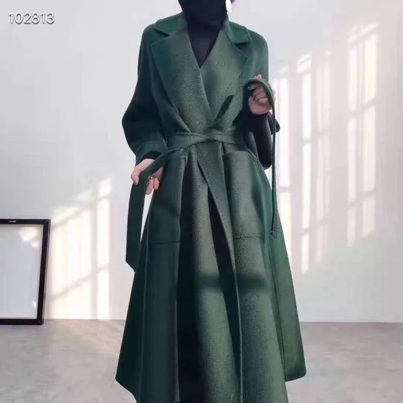 2024 Popular High End Water Ripple Double-sided Wool Coat Women Long Bathrobe Style Autumn Winter Jacket Coat  Female Luxury