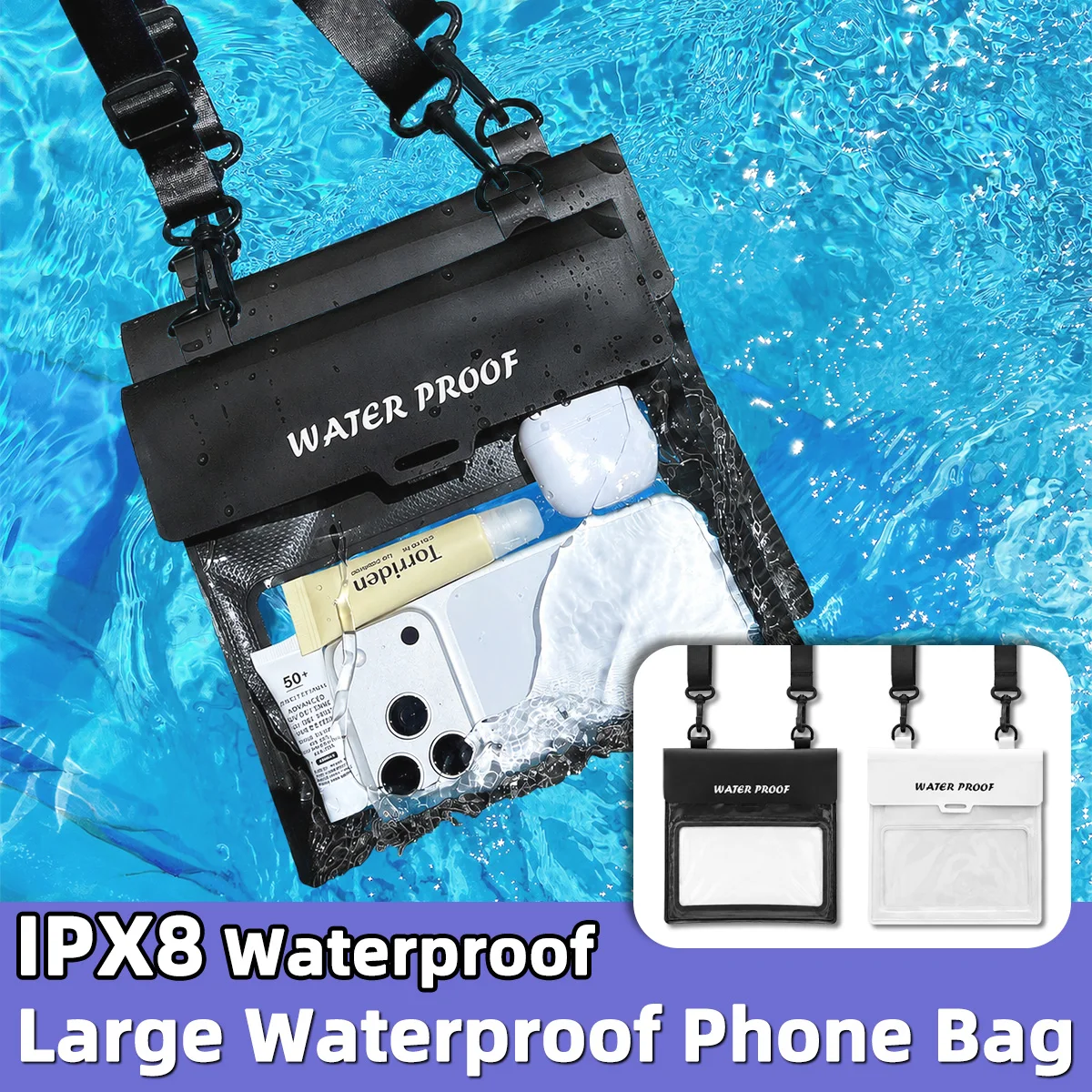 1PC Large Capacity Waterproof Phone Pouch Crossbody Dry Bag Touch Screen Transparent Storage Bag Beach Swimming Travel Outdoor