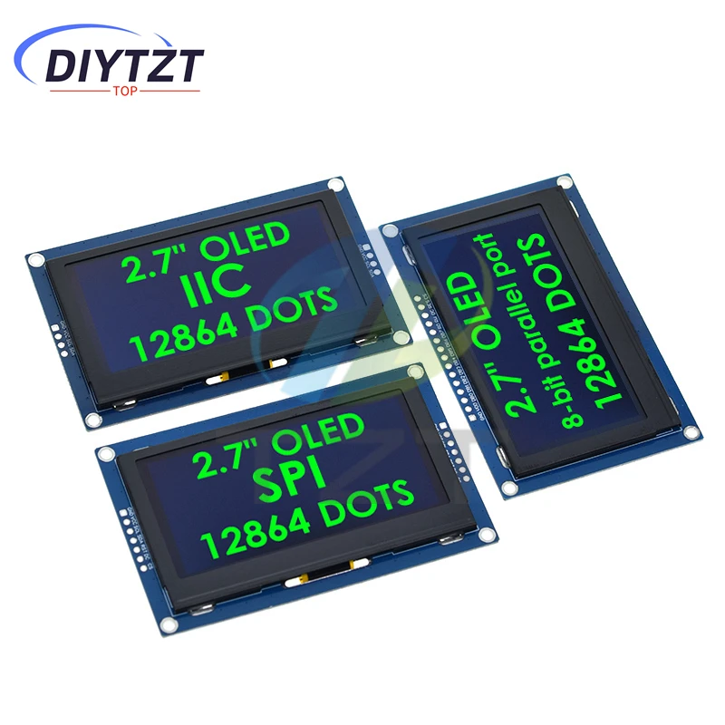 

DIYTZT 2.7 Inch OLED LCD Display 128x64 Drives SSD1327 IIC / SPI / 8-bit Parallel Port For Arduino