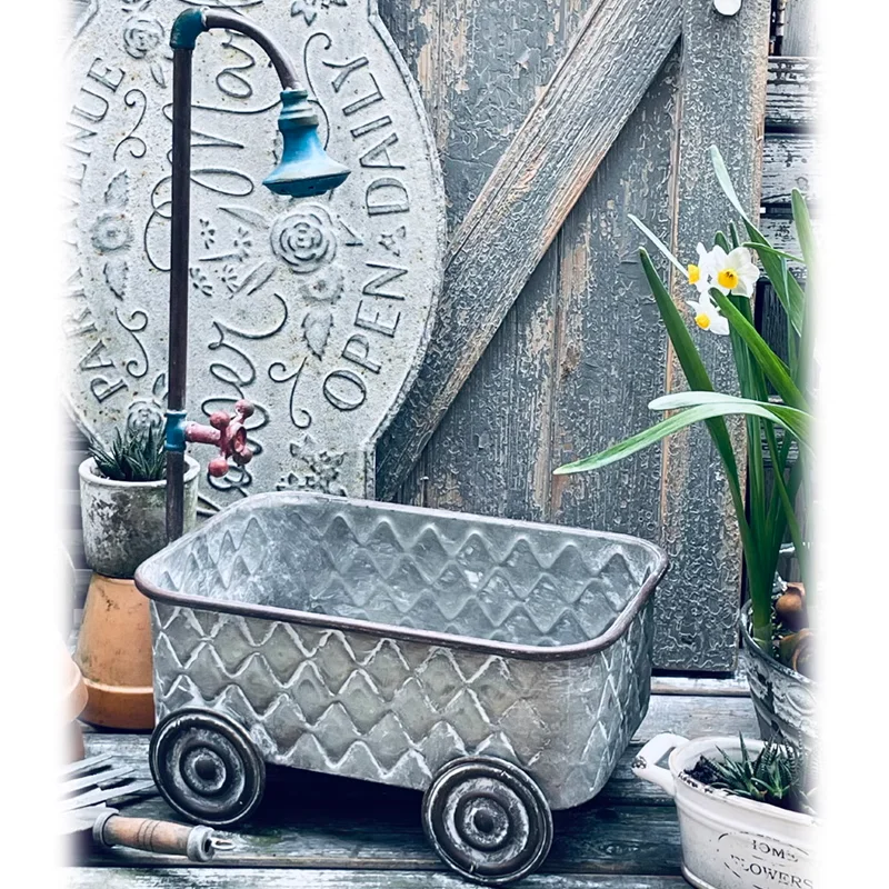 

Vintage Rustic Handcrafted Planter Cart French-Inspired Garden Décor with Detachable Faucet