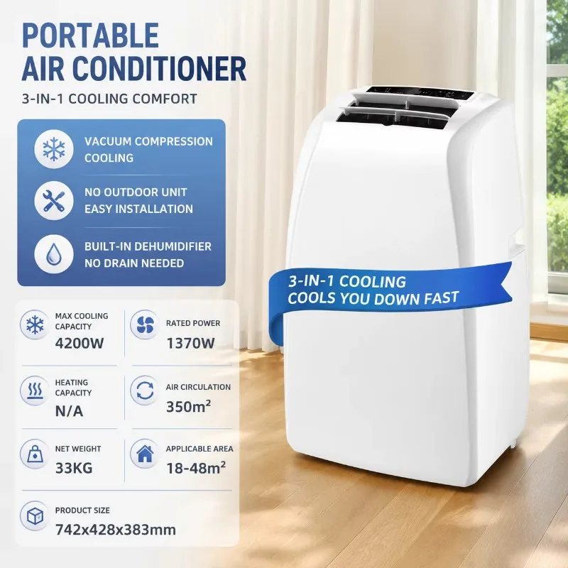 Airo High Quality 1370W Cooling Power Built in Overload protection Auto up Down Swing Wind Portable air Conditioner