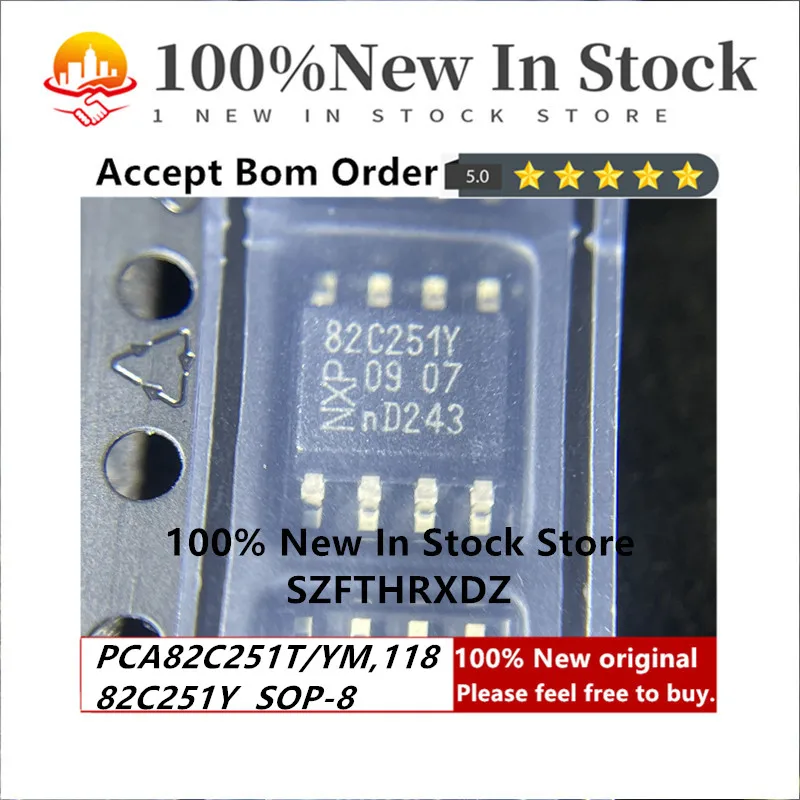 100% NEW ORIGINAL PCA82C251T/YM,118 SOP-8 82C251Y SOP8 CAN 1MBd Standby 5V Automotive AEC-Q100 8-Pin (10PCS)