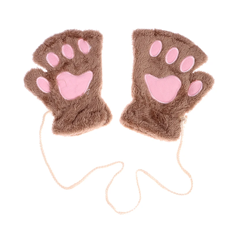 Cute Cat Paw Fluffy Claw Fingerless Gloves Warm Soft Plush Fingerless Panda Glove Half Finger Women Winter Wear Christmas Gifts