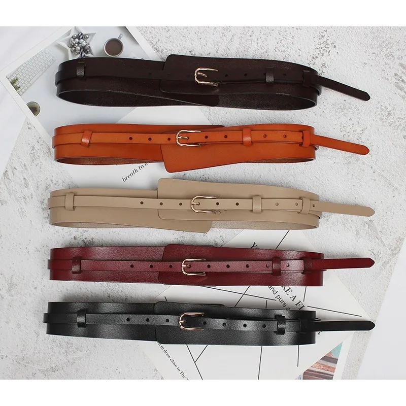 เสื้อโค้ทหนังวัวแท้สำหรับผู้หญิง ทรงเข้ารูป คาดเอวแบบกว้าง สไตล์แฟชั่นยุโรปอเมริกัน พร้อมสายคาดเอวหนังแท้