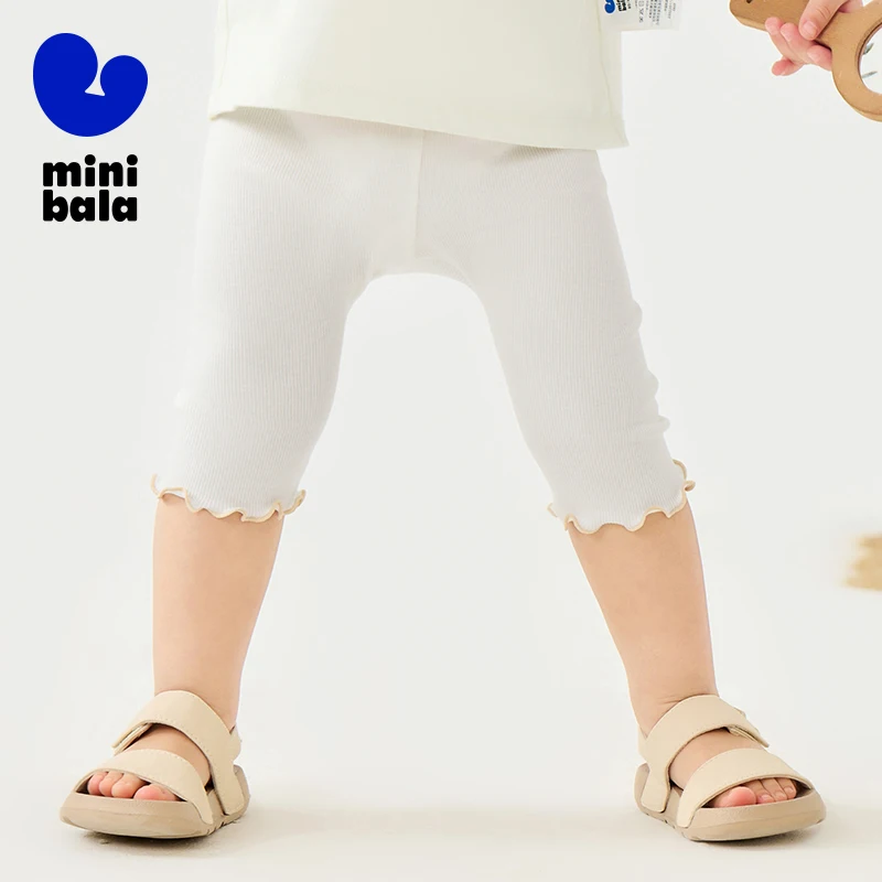 

Леггинсы Mini Bala для девочек, летние эластичные мягкие капри из модала, милые ребристые брюки