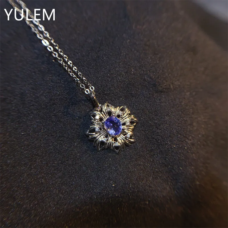 YULEM Jewelry 100% Natural Tanzanite Pendant for Daily Wear 4*6mm Tanzanite Necklace Pendant 925 Silver Swing Pendant