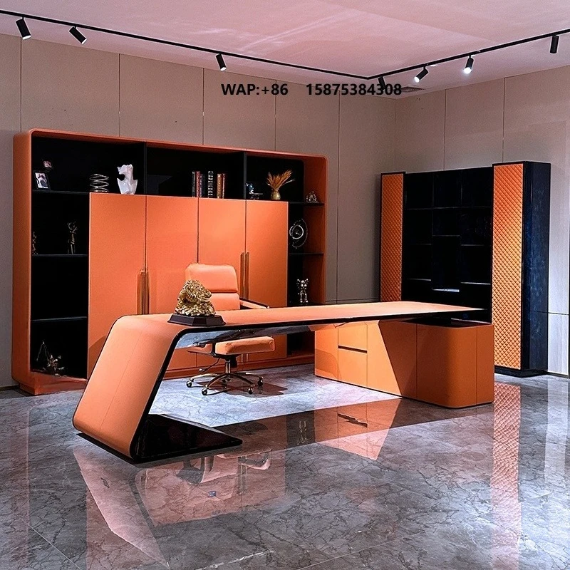 Personal Use High-end Executive Office Desk L-Shaped Boss Table with Cabinet for One-stop SOHO Home Office Desk Furniture Sets