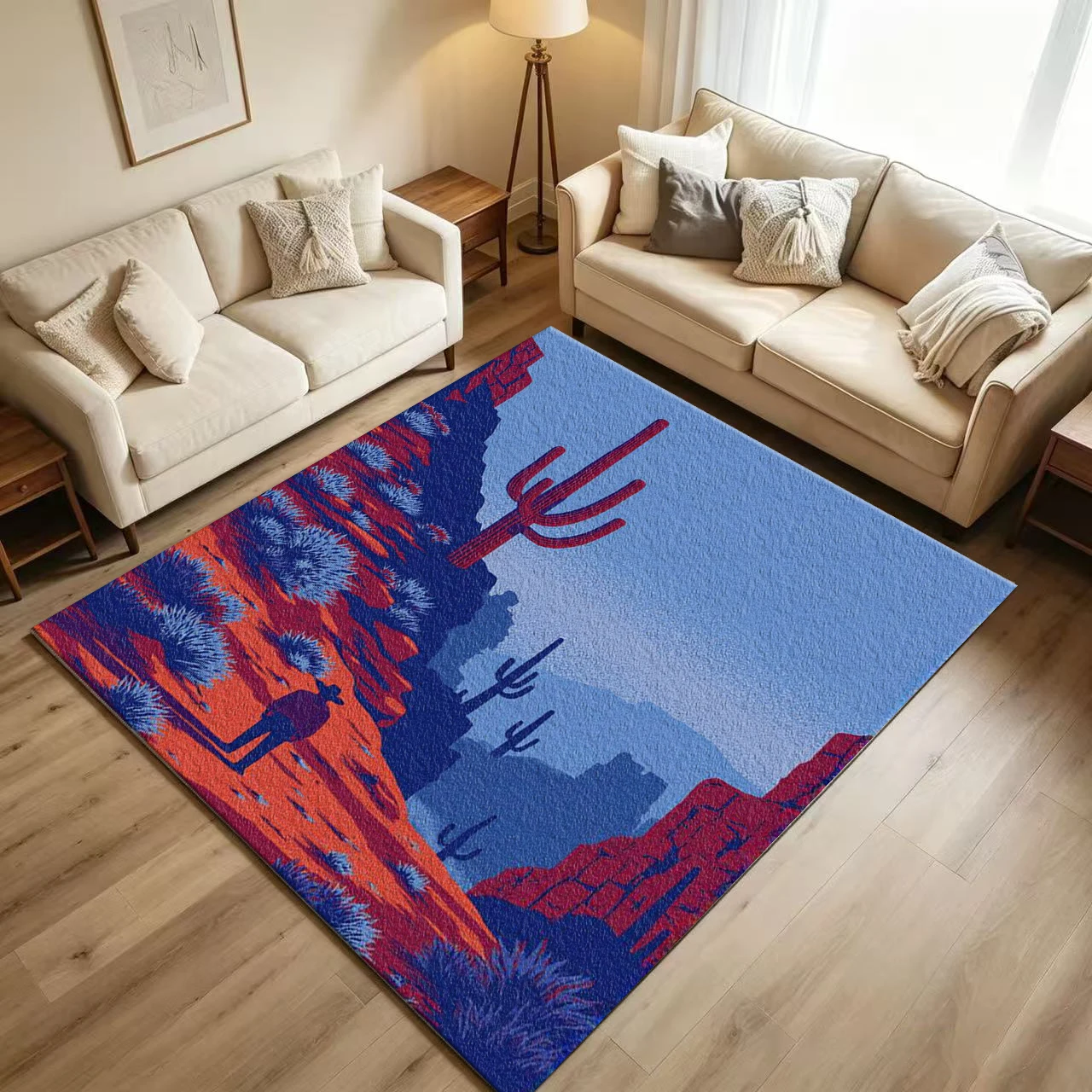 Retro Desert Cactus Cowboy Canyon Carpet Flooring Western Southwest Style Area Rug