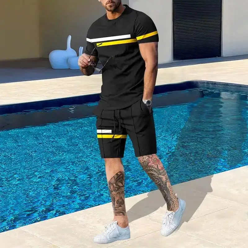 2024 Summer Men\'s Set - Short sleeved shorts two-piece set, fashionable 3D printing set, casual round neck clothing, US sizes