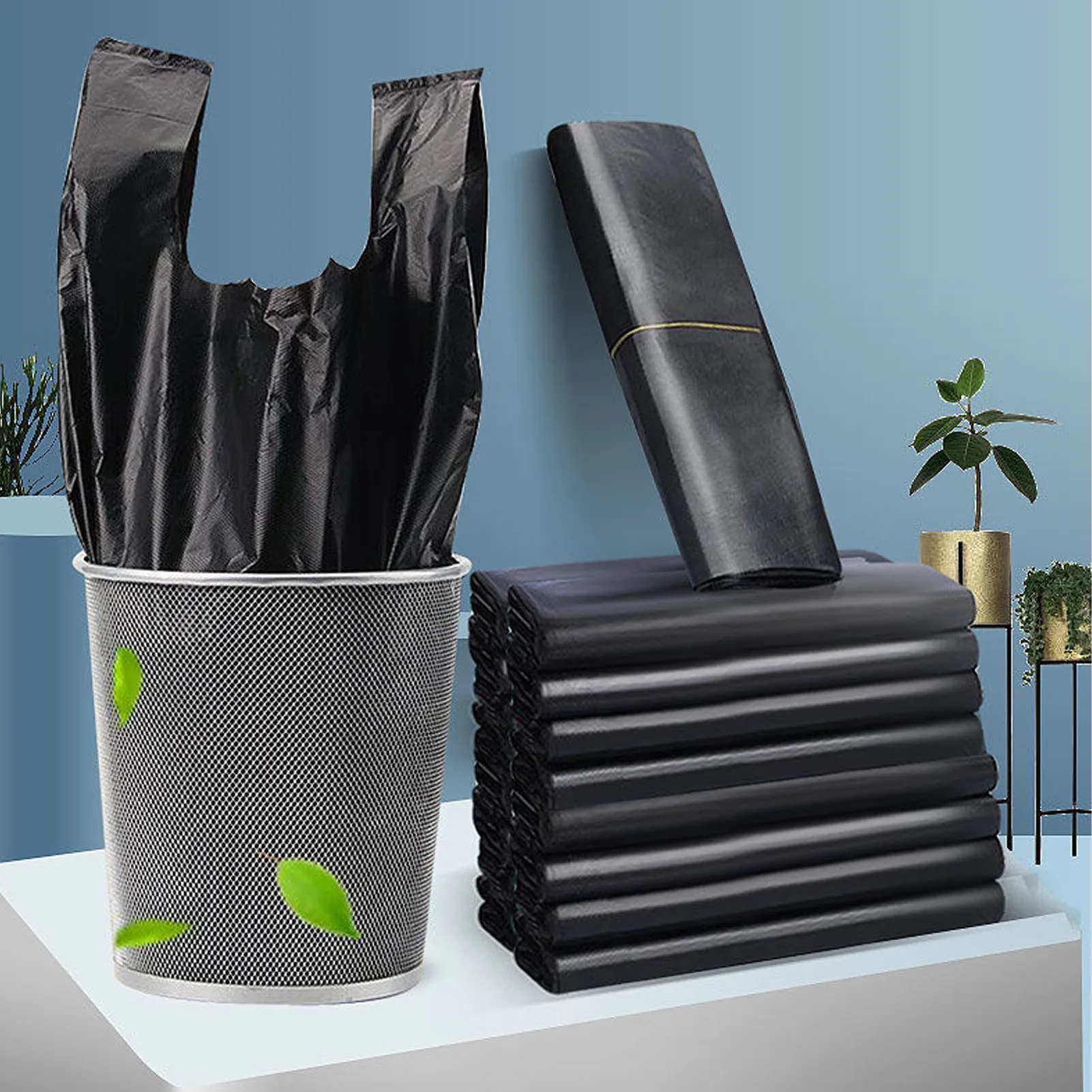 50Pcs Trash Bags Black Garbage Bag Thickened PE Large Capacity Vest Type Trash Can Liner For Home Kitchen Office