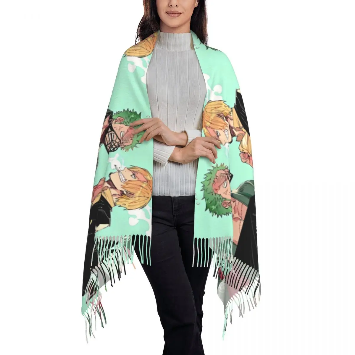 One Sanji Zoro P-Piece Écharpe avec Pompon pour Femme, Garder au Chaud, Châles, Foulards Personnalisés, Foulard Mode, Automne