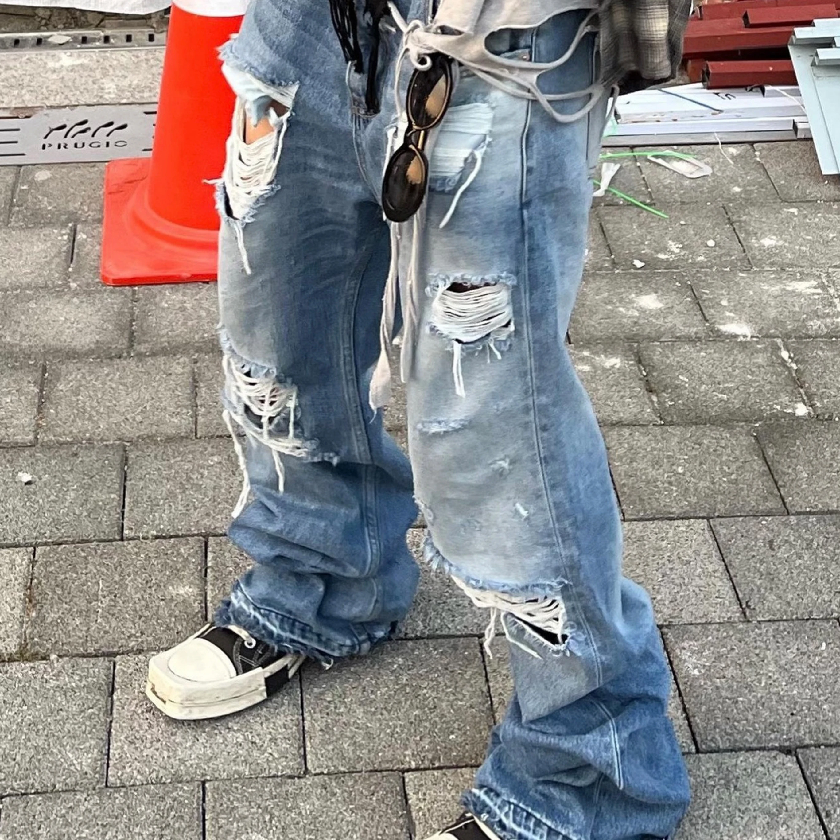 

NIGO Men's Blue Destruction Vintage Flared Pants Spring And Summer Fashion High Street Trend Denim Trousers #NGTOP11999