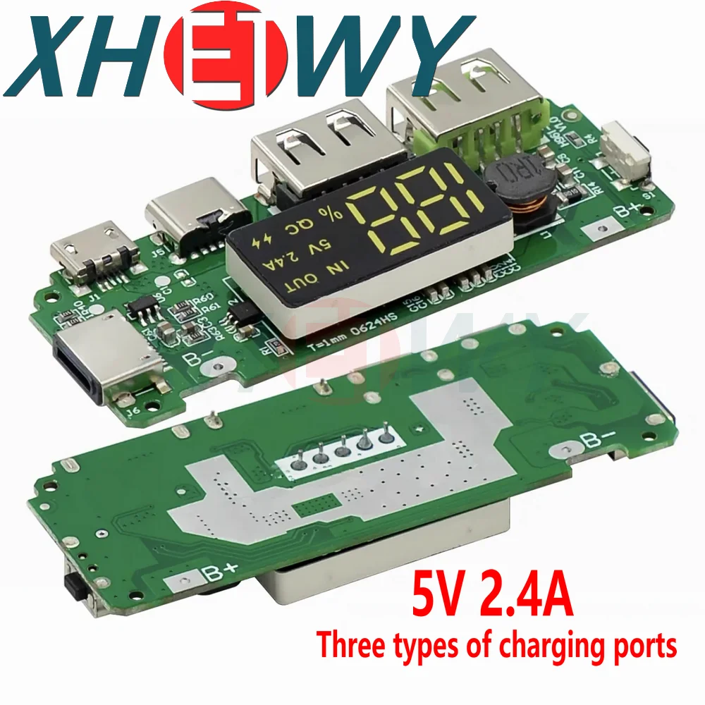 18650 Lithium Batterij Digitale Display Oplaadmodule 5v2.4a 2a Dual Usb Output Band Display Booster Module