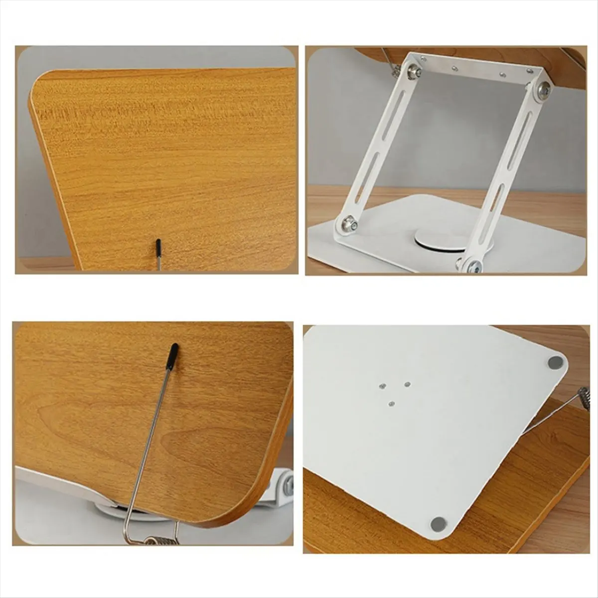 DIGITALBUY 360°Rotating Base Book Stand Holder for Reading Hands Free Foldable Book Display Stand with Paper Clips Wood