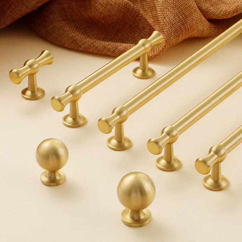 Brass Solid Pull Handles for Cabinet Doors Wardrobes Shoe Cabinets and Drawer Cabinets European Style Surface-mounted Handles