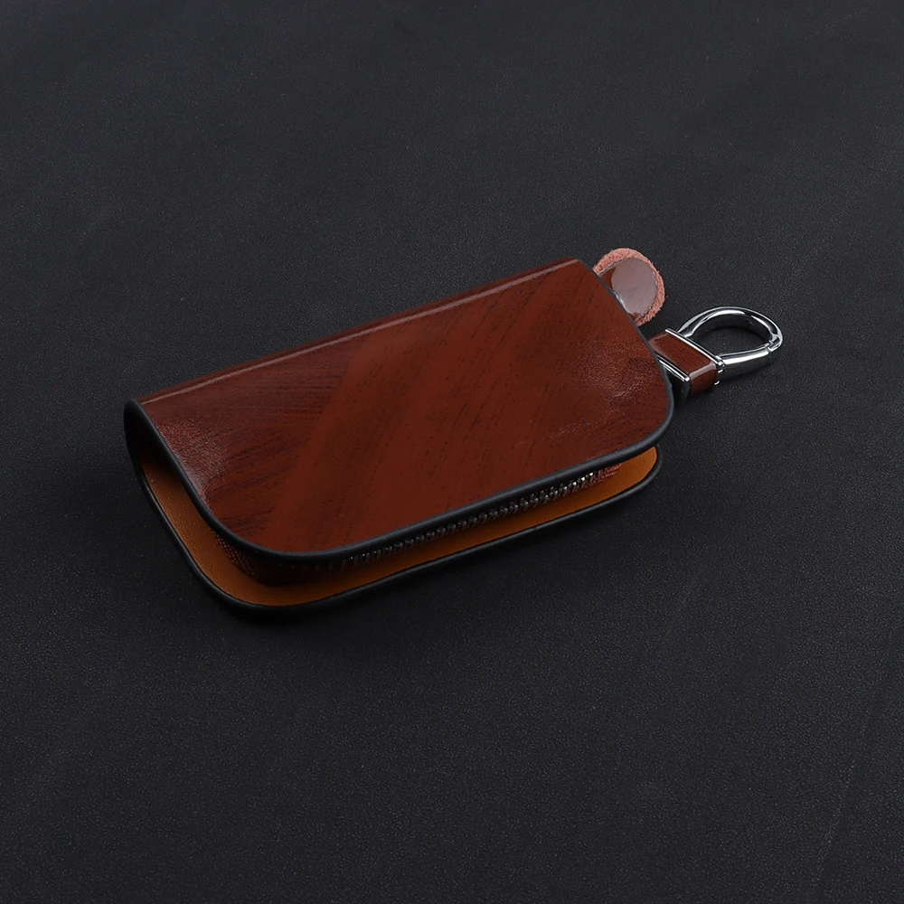 

Wood grain leather car keychain Universal Car Key Cover Key Storage Bag