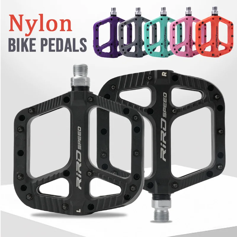 

RIRO Nylon Bicycle Flat Pedals Lightweight mtb Platform pedals for Mountain Road bike anti-slip mtb purple Black Cycling pedals