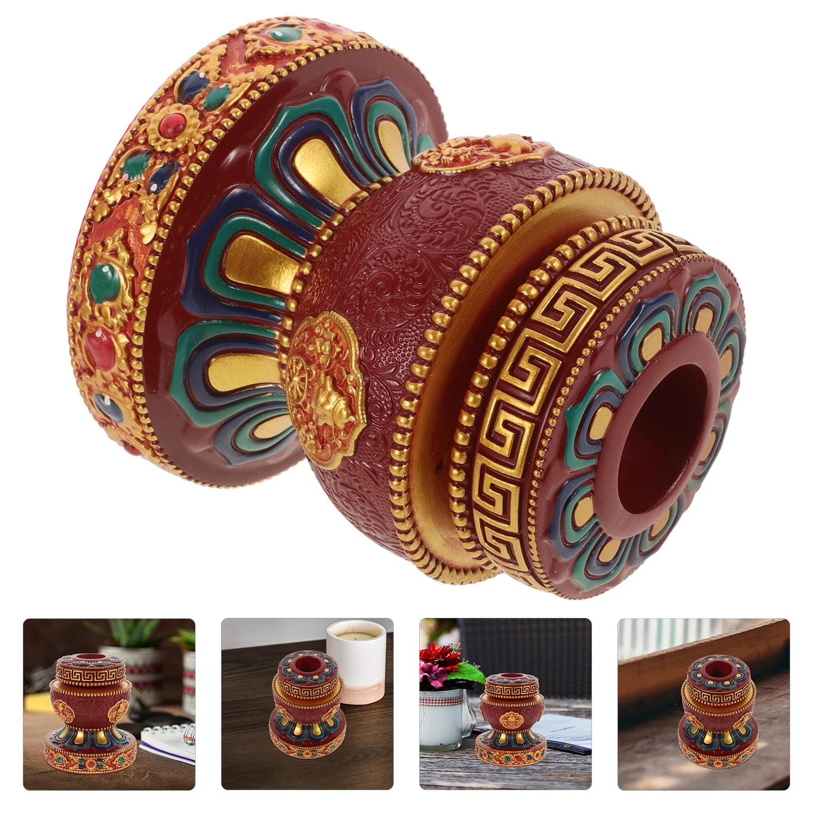 

Lotus Base Ornament Resin Hand Crank Stand Religious Fixing Tibetan Decoration Resin Holder Display Base Prayer Wheel