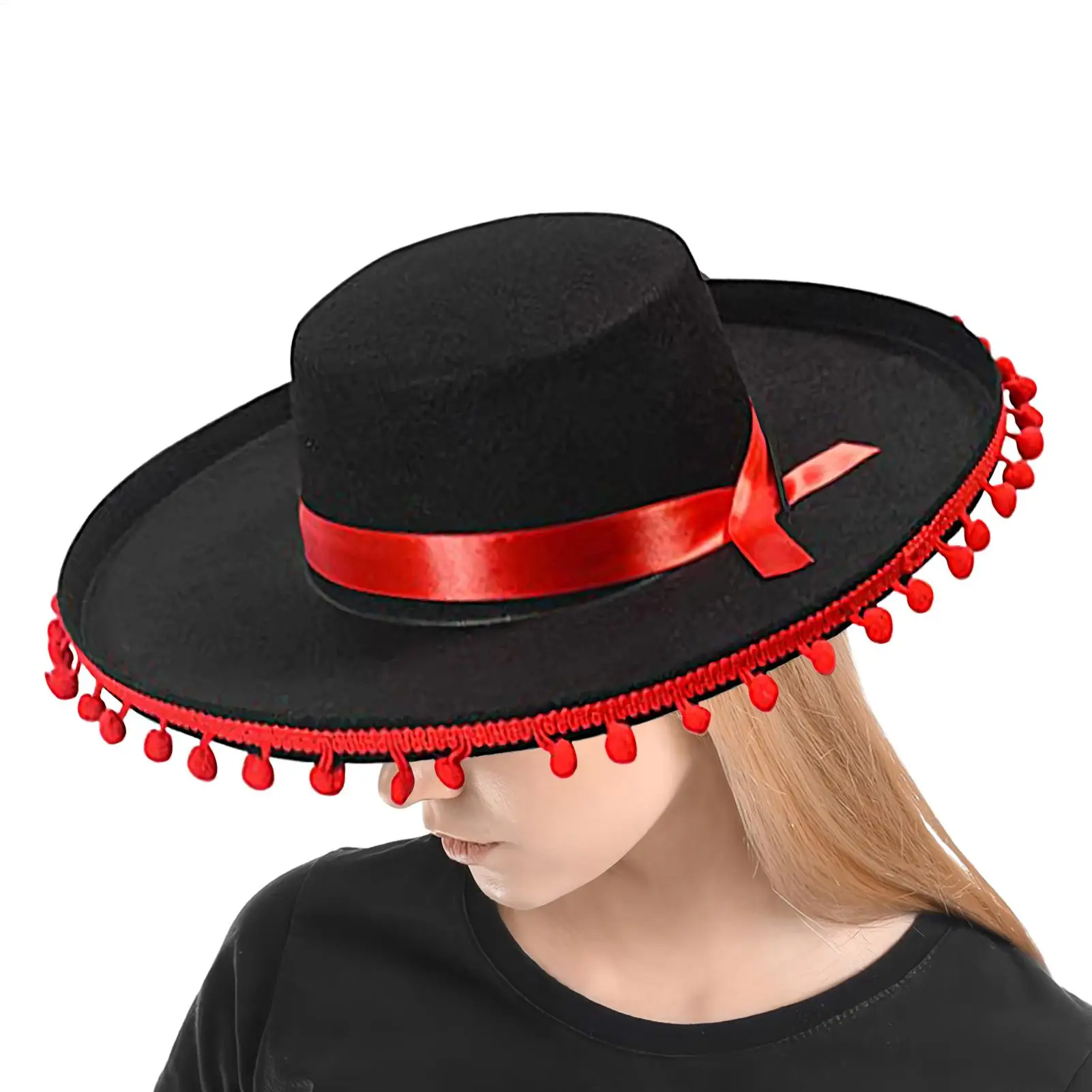 Sombreros Sombrero Sombrero mexicano grande con bola ala ancha disfraz de Cosplay traje de Flamenco grande accesorios para cumpleaños