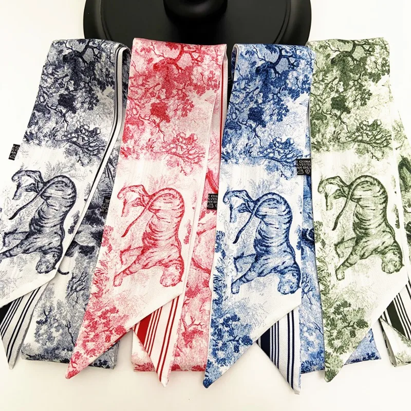 Hand-painted Forest Animals Double Layered Twill Silk Bag Handbag Handle Ribbon Scarf Hair Head Band Neck Scarf Fashion Gifts