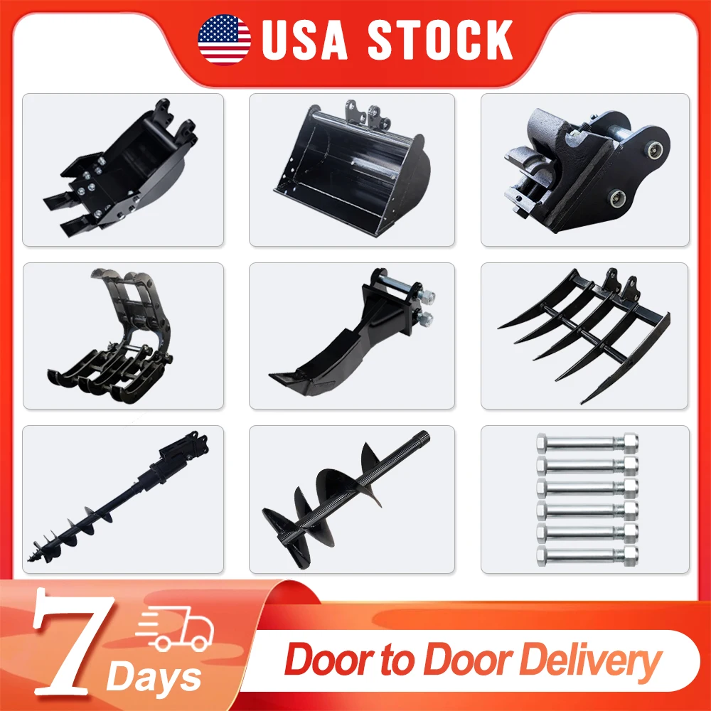 Narrow Bucket Ripper Rake Auger Quick Hitch Auger Rod Bucket 8pcs Attachment Kit For Mini Excavator USA Shipping