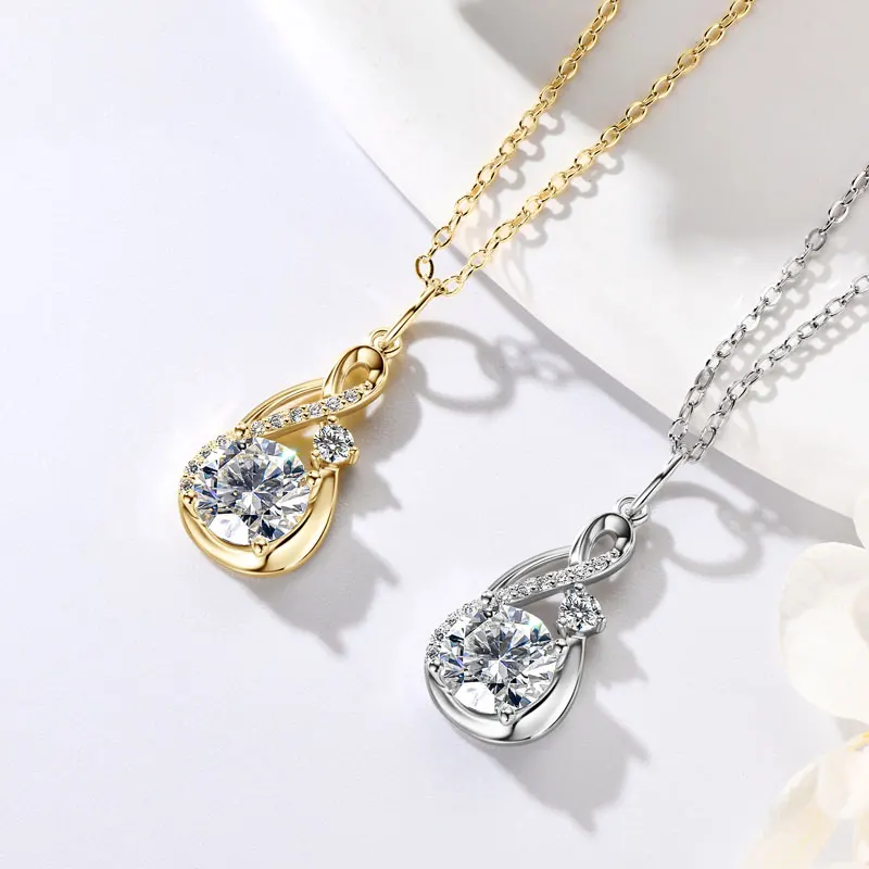 Lnngy Collar Plata 925 Sterling Silver Necklaces Certified 8mm&2.8mm&1.2mm Round Cut Moissanite Infinity Necklace for Women Gift
