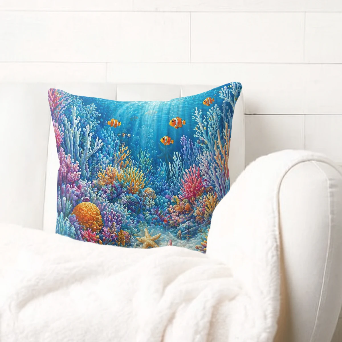 Watercolor Sea Turtle Pattern Polyester Pillow Cover - Decorative Cushion Case for Home Sofa Bedroom, Ocean Themed Pillow Shell