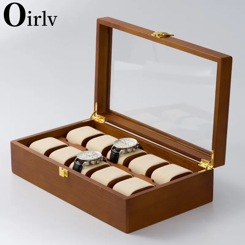 

Oirlv New Wood Watches Box Organizer bottom Wooden Watch Display Fashion beige Storage Watch Holder Watch Cases For Men