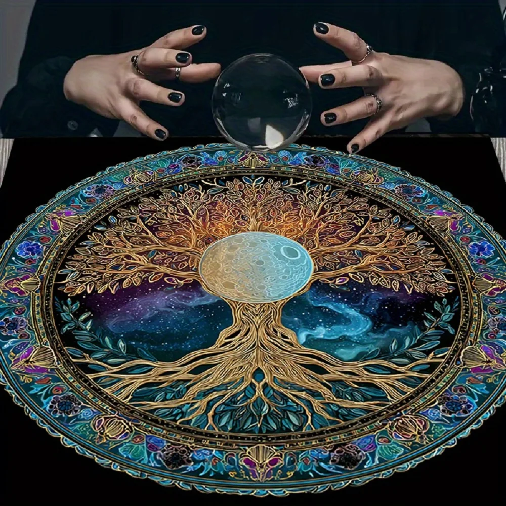 1pc of Altar Cloth Featuring a Moon And Tree of Life Design, Made from Durable Polyester Fiber, Suitable for Tarot Card Readings