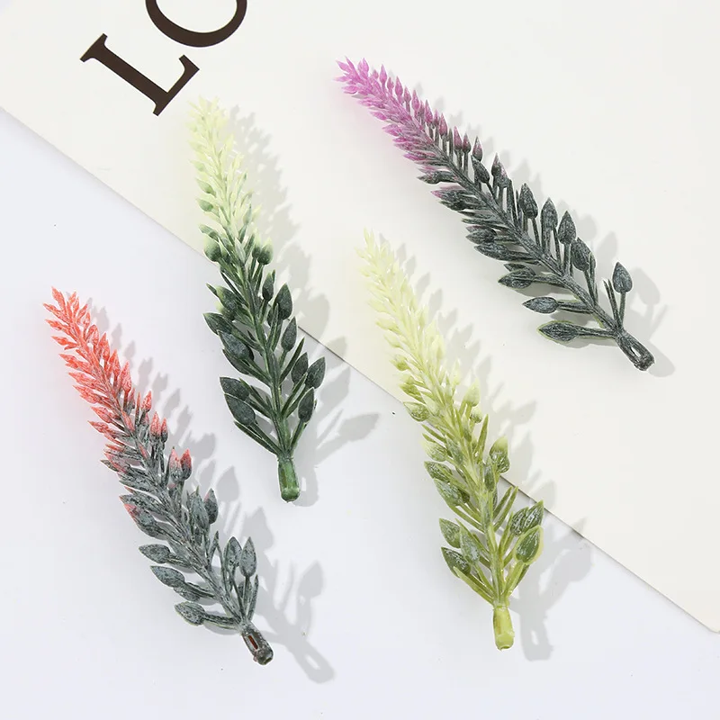 

20 шт. 4-цветные искусственные пластиковые сосновые ветки в наличии для оптовой продажи, реалистичная текстура, идеально подходят для домашнего декора в горшках