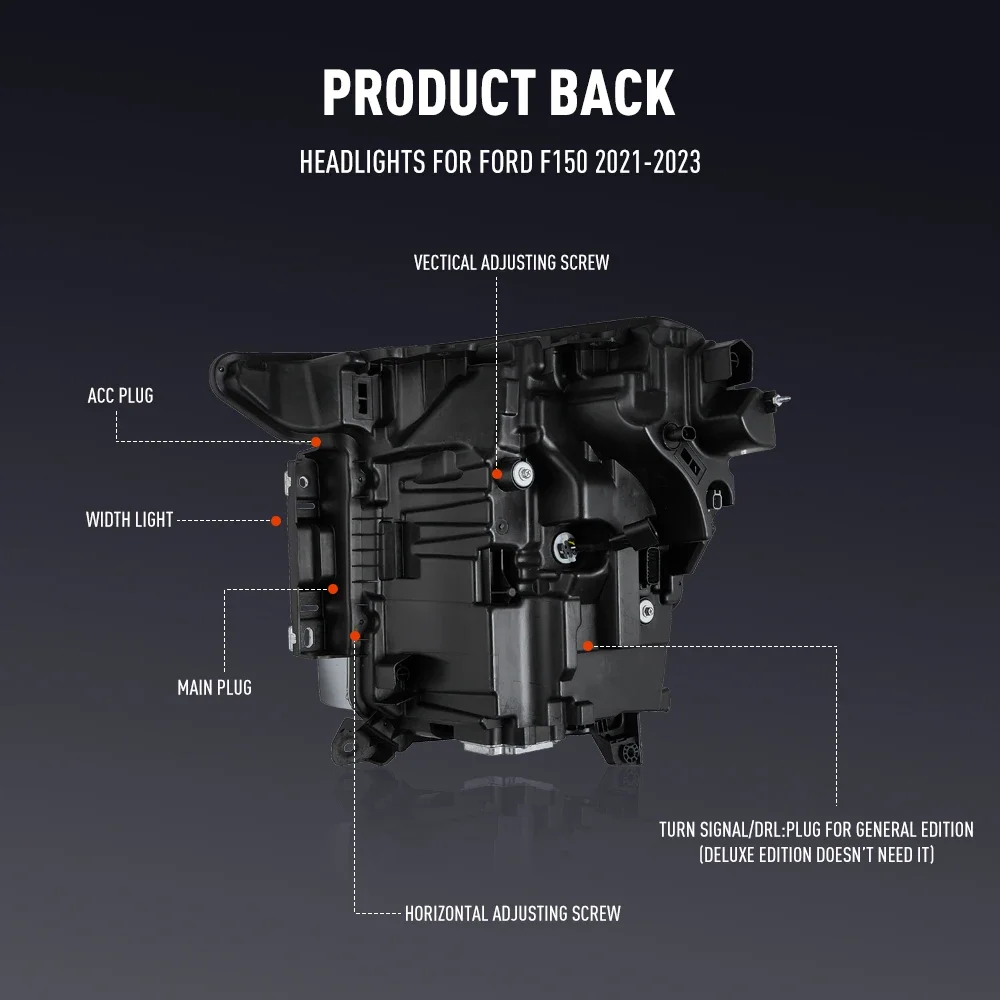 Пара светодиодных автомобильных фар в сборе для Ford F150 2021-2023, фары DRL, тюнинговый сигнал Plug and Play, передняя фара