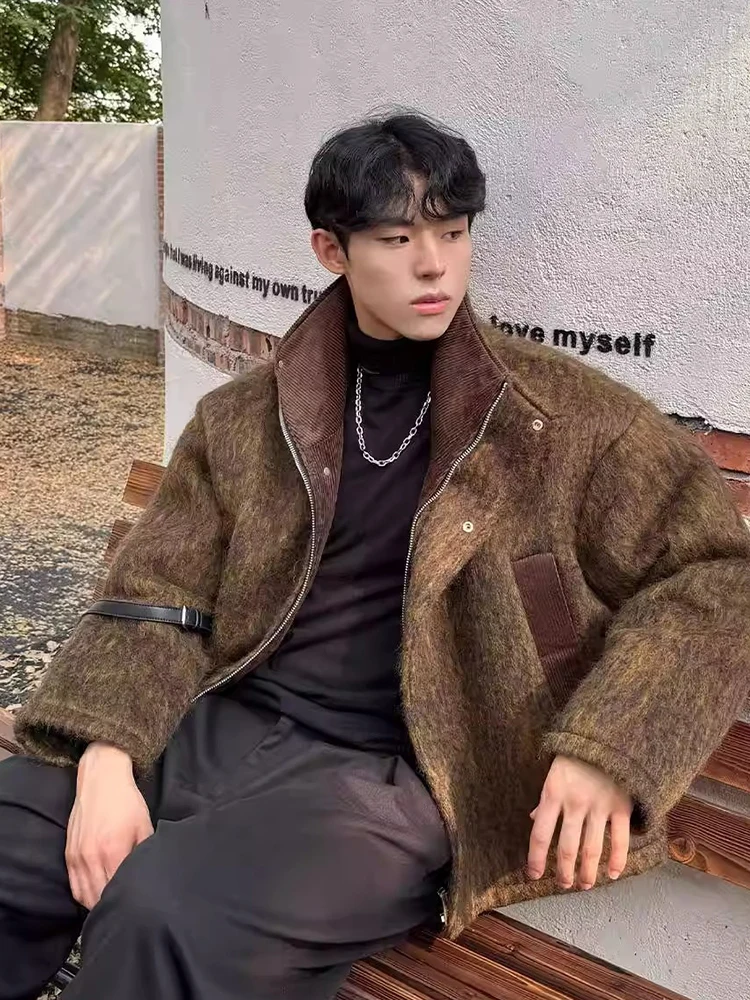 

Корейское роскошное хлопковое мужское теплое шерстяное пальто в Корейском стиле, модный воротник-стойка, обычное тонкое