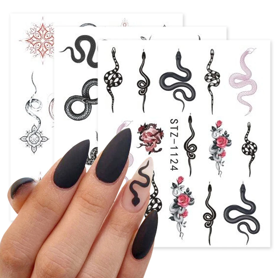 Snake Nail Stickers Animal Design Black Snake Temporary Tattoo Manicure Dragon Nail Water Decal Slider Decoration GLSTZ1124-1131