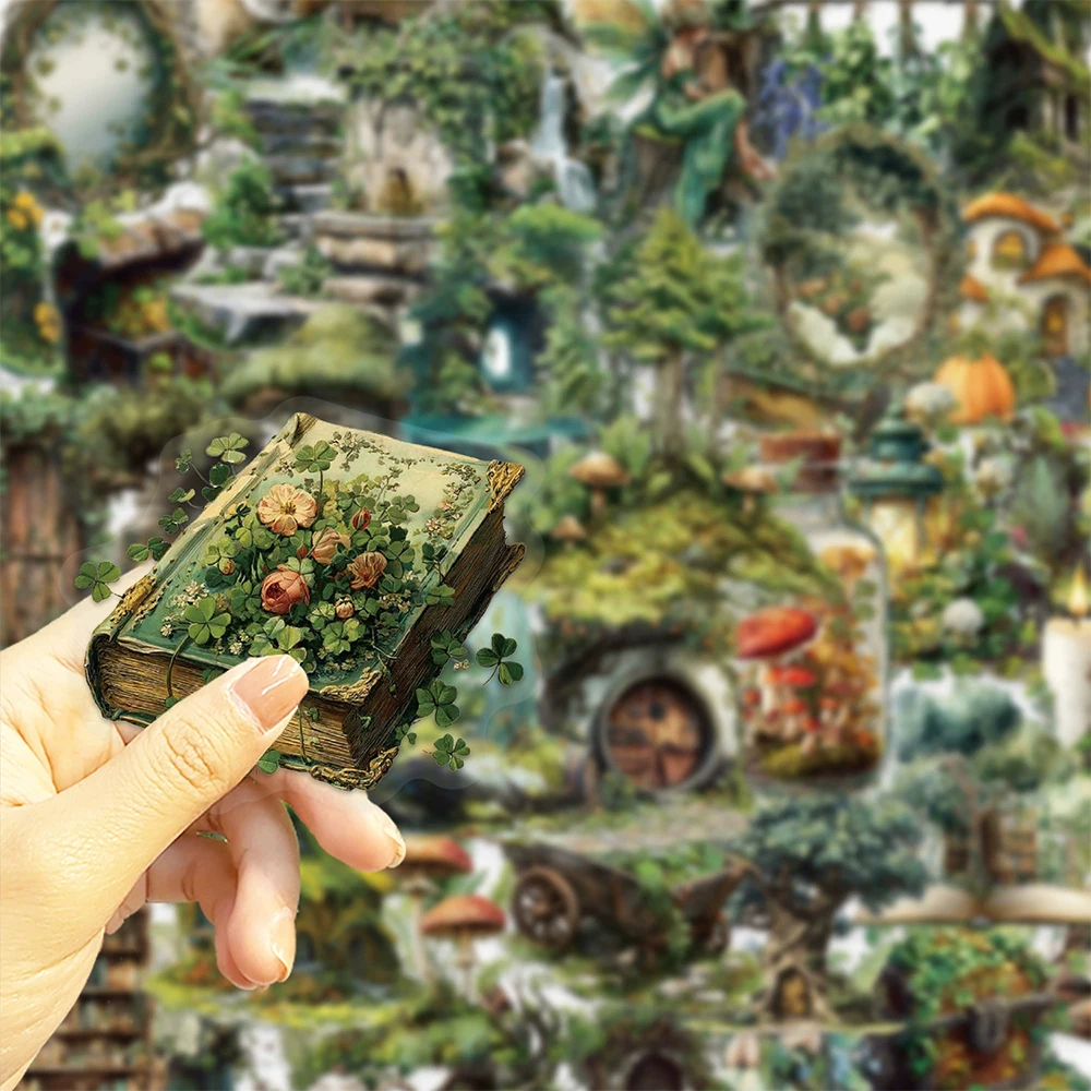 10/30/50 pezzi adesivi trasparenti per cartoni animati magici della foresta vintage decalcomanie estetiche cancelleria fai da te telefono bici decorazione fresca adesivo