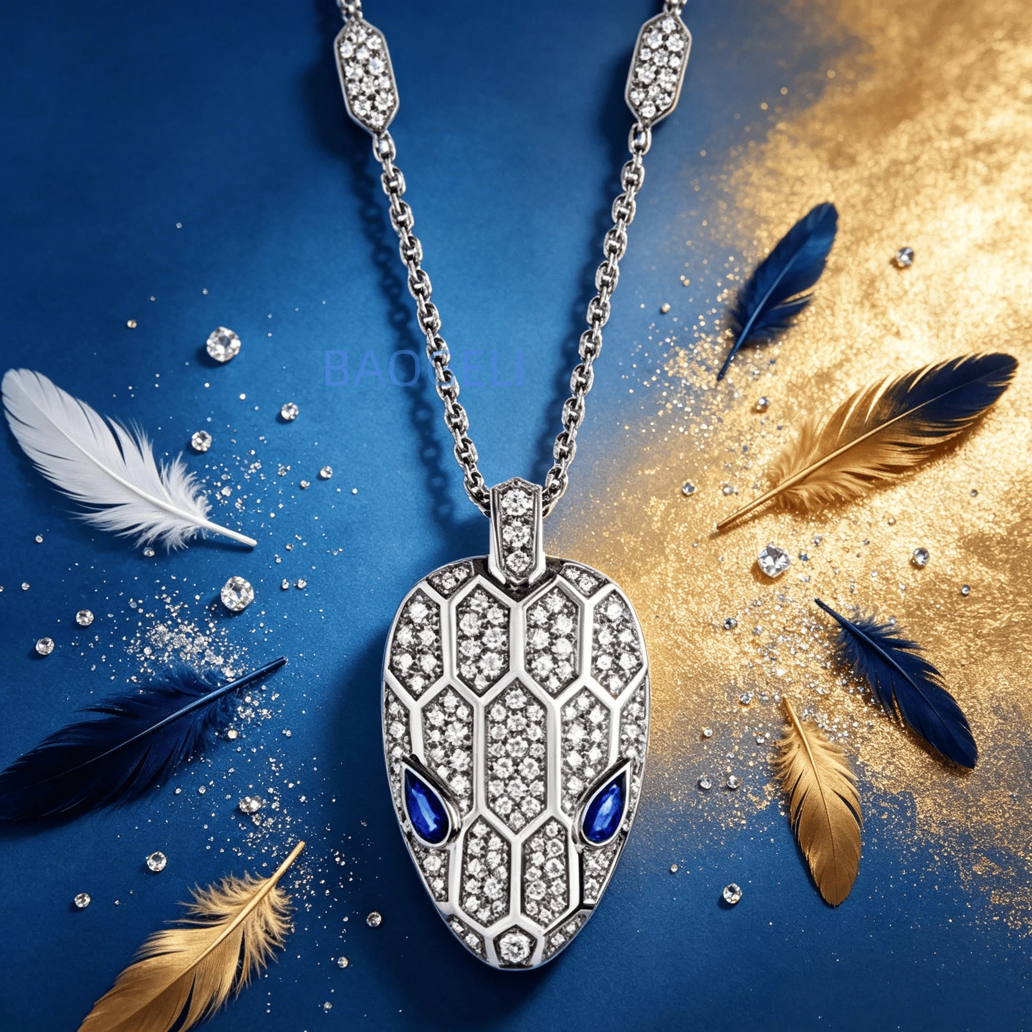 

2026 New Fashion High Quality Versatile White Gold Chain Necklace with Diamond-Encrusted Snake Head Pendant 05