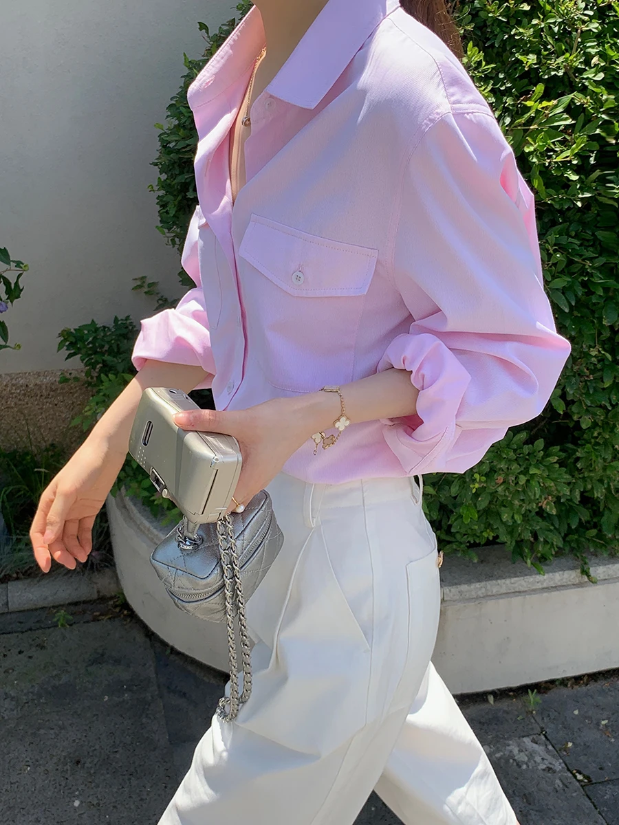 

Ele Lazy Sle Women's irt New Autumn Faion Top Cotton Long Sve Loose Fit Pure Color Commute Sle YUM STAR