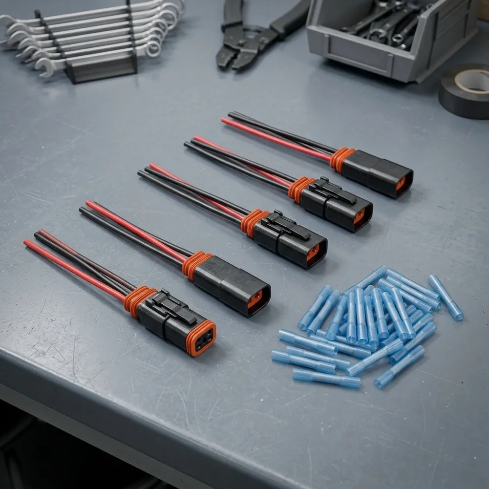 2 Pin Waterproof Automotive Wire Connectors Set with 12 Butt Connectors and Wiring Harness for Car Installations