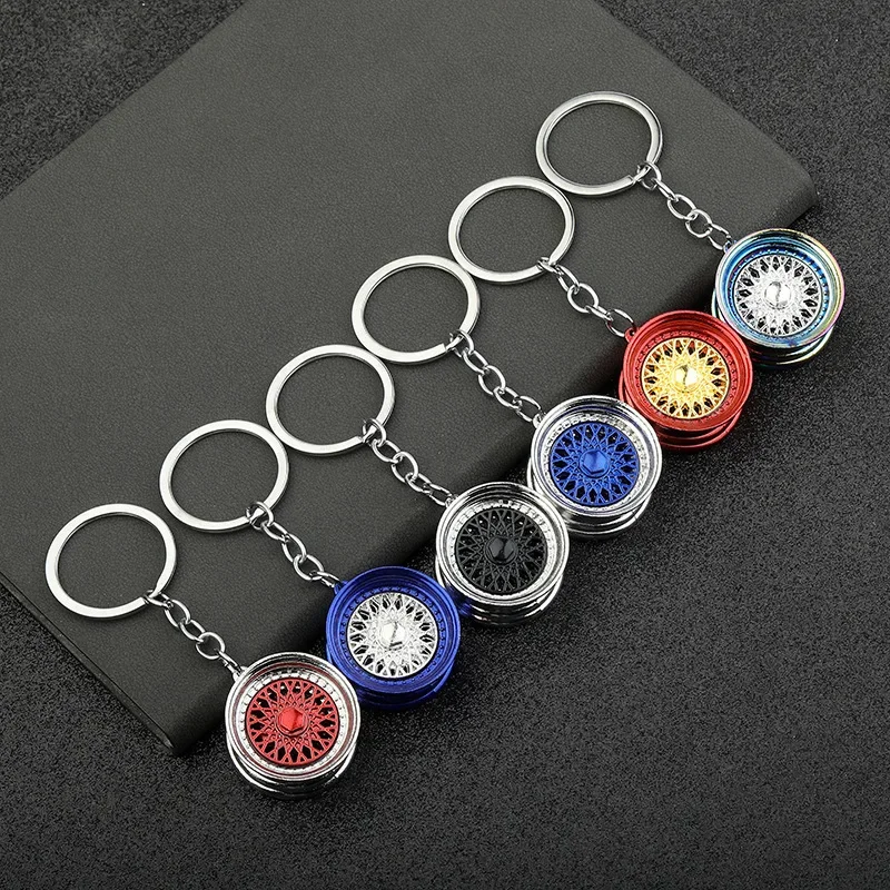 1pc Car Hub Car Key Pendant Simulation Model Personality Trend Refit Keychain Bbs Exterior Decoration Car Tires Interior Fashion