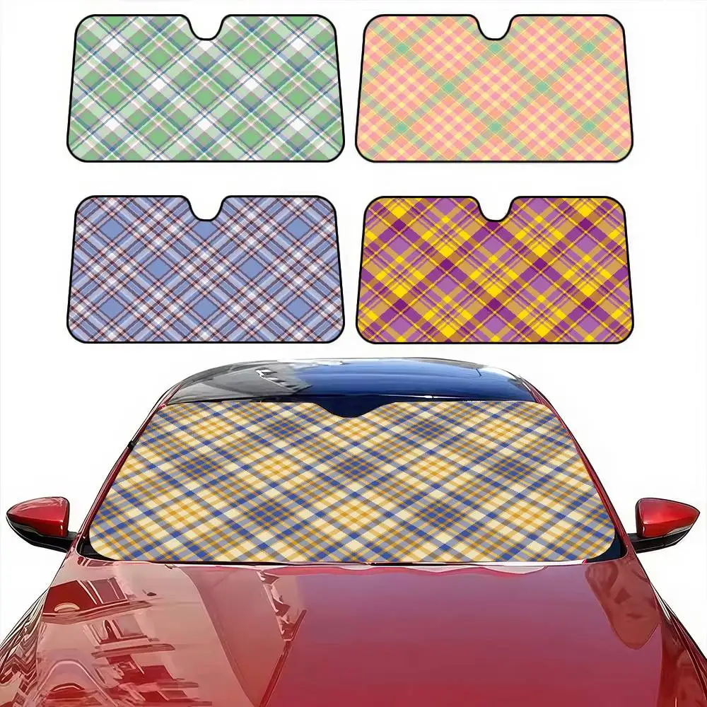 

Tartan Print Car Windshield Sunshade - Black Anti-UV Cloth, Blackout Curtain, Front Window Visor, Gift