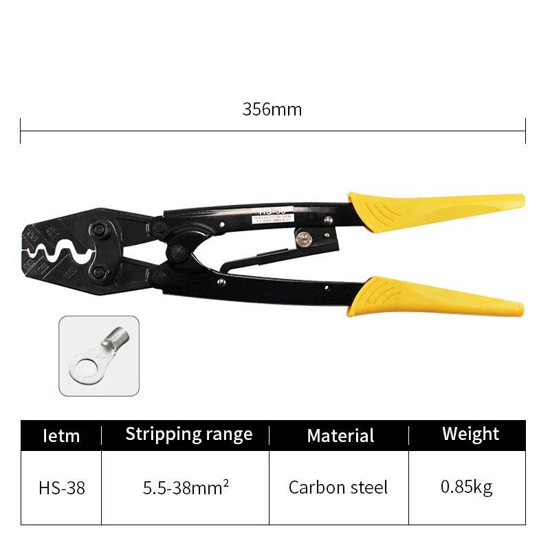 HS-38 ratchet crimping pliers for terminal 5.5-38mm² mini crimping tools non insulated Terminal clamper plier