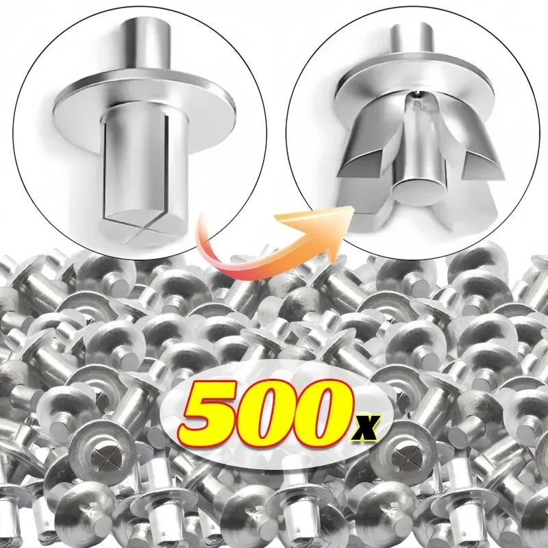 10/500pcs Hammer Drive Expansion Rivets Percussion Expansion Aluminum Alloy Nail Head Piercing Knock Tapping Screws Hardware