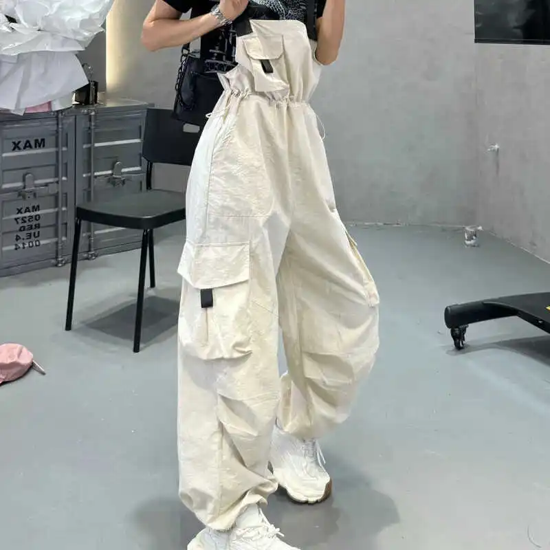 

2025 Summer Sweet Style Shoulder Strap Design Thin Casual Fashion Work Pants Strap Pants Women's Trendy