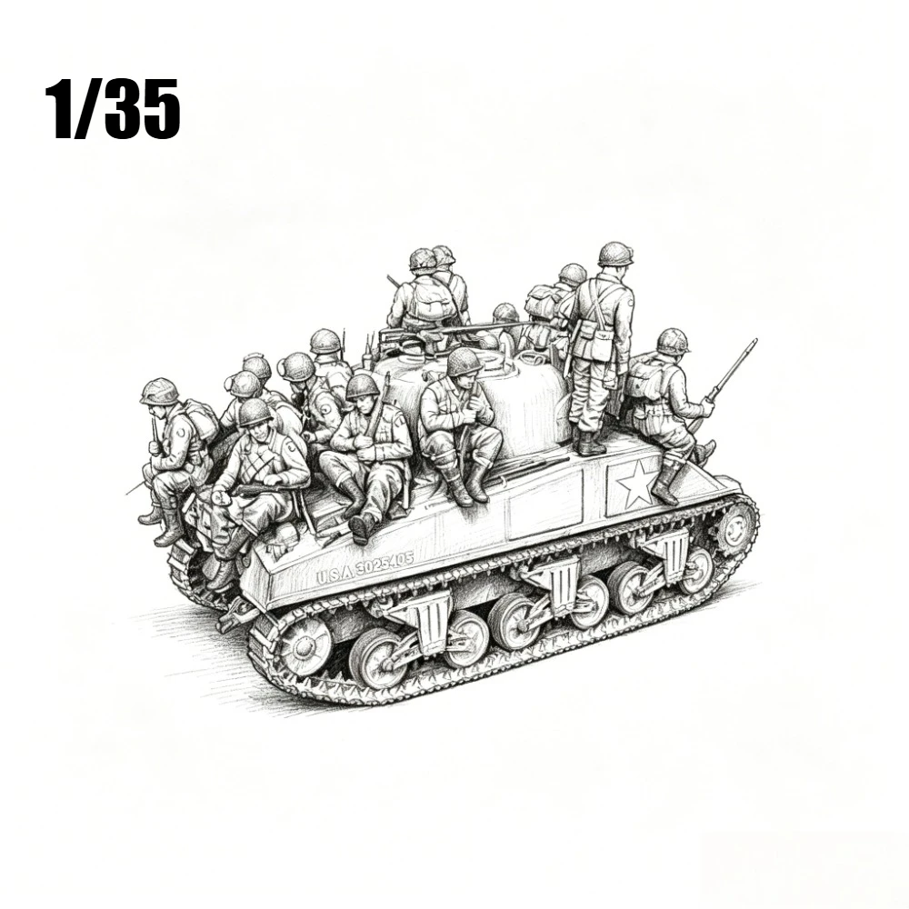 1/35 Scale  Tank Riders 14 Figures Resin Model Kit Unpainted Miniature American Soldier Figurines For Military Diorama DIY
