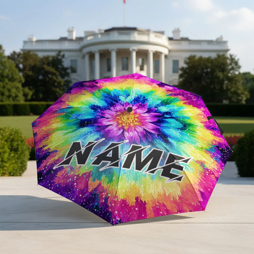 Custom Name umbrella, Rainbow Floral Burst Pattern Umbrella Design Fashion Folding Umbrella for Daily Use, Christmas Gift