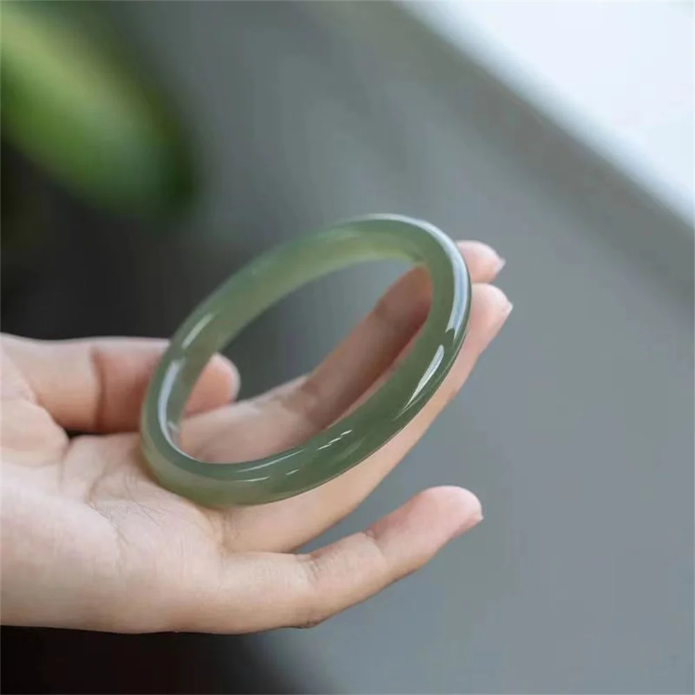 And Tian Jade Bracelet Thin Round Jade Bracelet Lake Green Genuine Natural Young Style