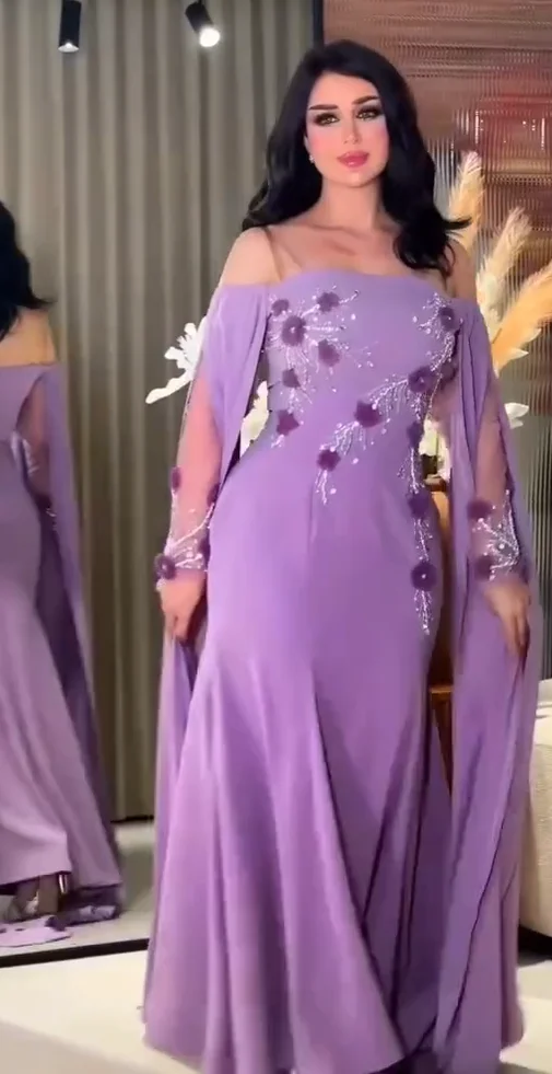 Customized Dusty Purple Satin Mermaid Prom Dress Long for Arabic Women 2025 Off the Shoulder Beading Flowers Formal Evening Gown