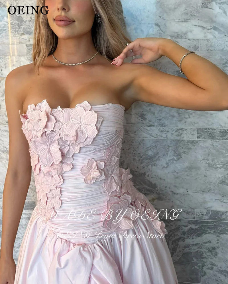 OEING Light Pink A-Line Prom Dresses Strapless Appliques Party Gowns Pleats Ankle-Length Evening Dress 2025 Customized image 4