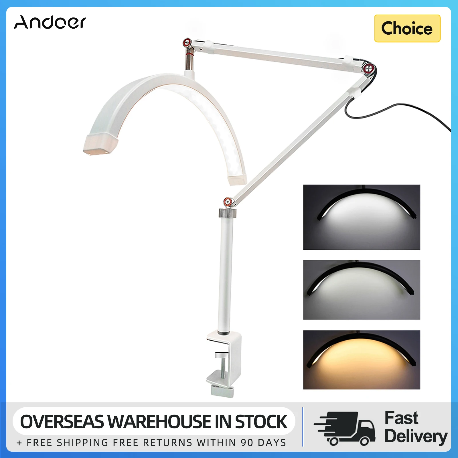 Andoer HD-M3X Desktop LED Video Light Half-moon Fill Light 3000K-6000K Dimmable with C-Clamp Desk Mount for Makeup Live Stream